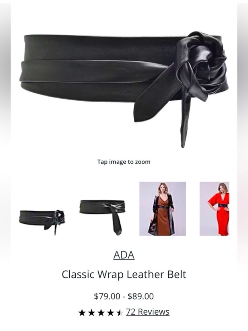 Ada Black Classic Wrap Leather Belt with Rosette